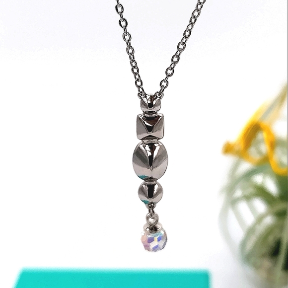 Swarovski Crystals Gumdrop Aurora Borealis Silver Necklace-N8266 - Picture 4 of 7